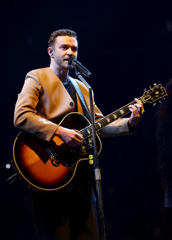 Justin Timberlake performs on stage during the 'Forget Tomorrow' tour.