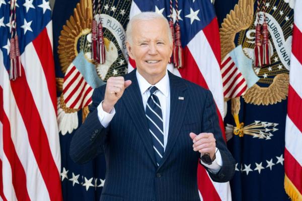 President Joe Biden gestures during an event a<em></em>bout the presidential election results in the Rose Garden of the White House in Washington, DC, November 7, 2024. 