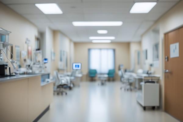 Hospital room with medical equipment and clean furniture